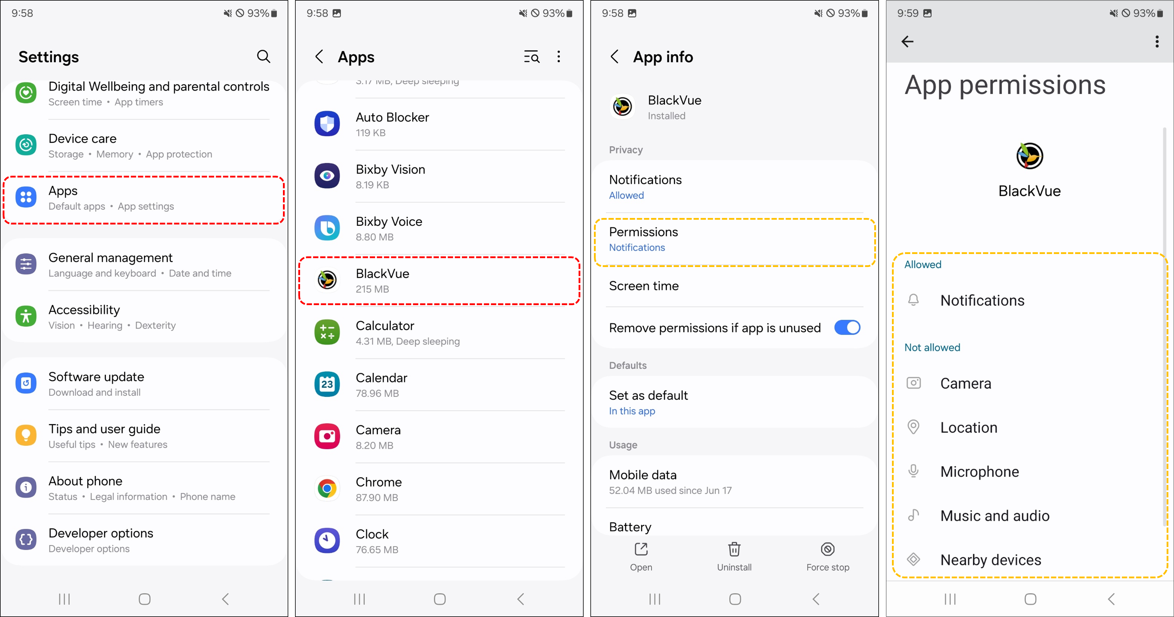 Setting App Permissions Notifications Storage GPS Etc BlackVue 